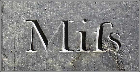 Detail from headstone for Miss Mary Nicholson (1784).
